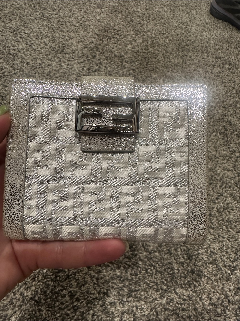 Fendi Silver Metallic Logo Bifold Wallet